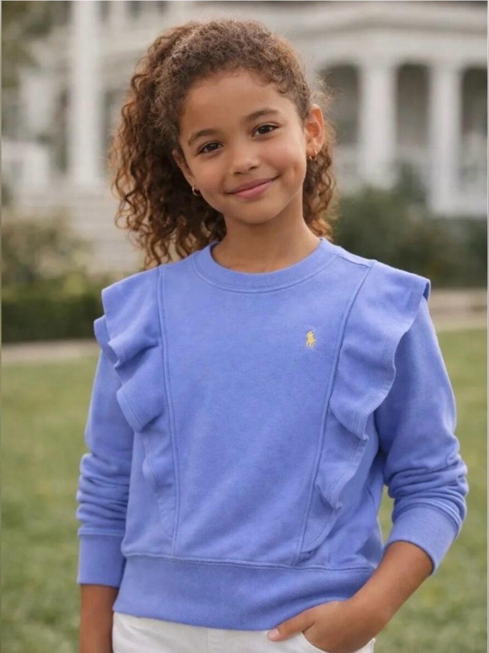 Ralph Lauren Crewneck Ruffle Sweatshirt in French Blue Sz: 6 | Preppy, Summer